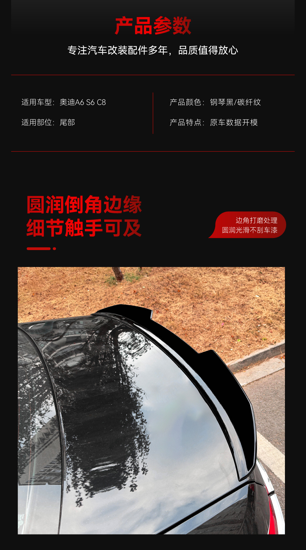 Suitable for 2018-2025 Audi A6 S6 C8 Psm Model Rear Wing Top Wing Fixed Wind Wing Spoiler Cross-Border Modification