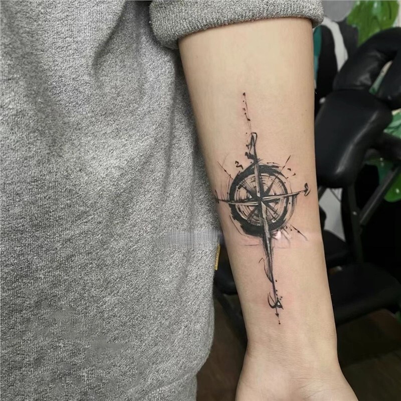 Compass herbal tattoo stickers, anti-friction, bold floral arm and wrist designs, scar-covering, dark, waterproof, long-lasting, unisex tattoos Compass herbal tattoo stickers, anti-friction, bold floral arm and wrist designs, scar-covering, dark, waterproof, long-lasting, unisex tattoos