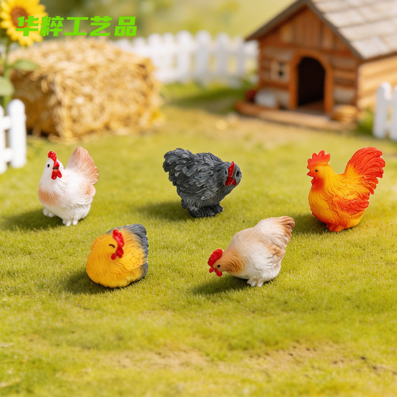 Cross-Border Moss Micro-Landscape Gardening Farm Landscaping Simulation Cartoon Rooster and Hen Small Ornaments Mini Succulent Accessories