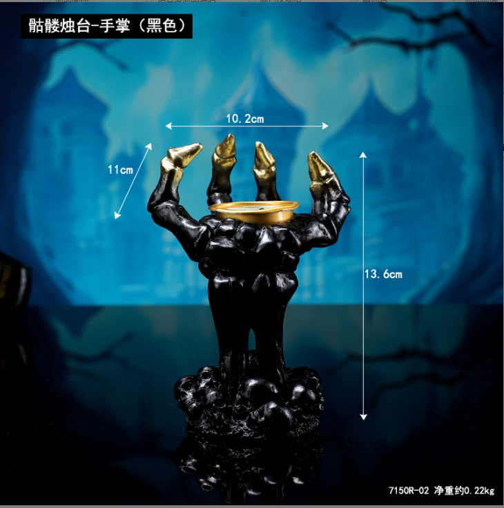  Halloween Skull Mask Palm Candlestick Horror Chamber Escape Desktop Decoration Props Resin Ornaments
