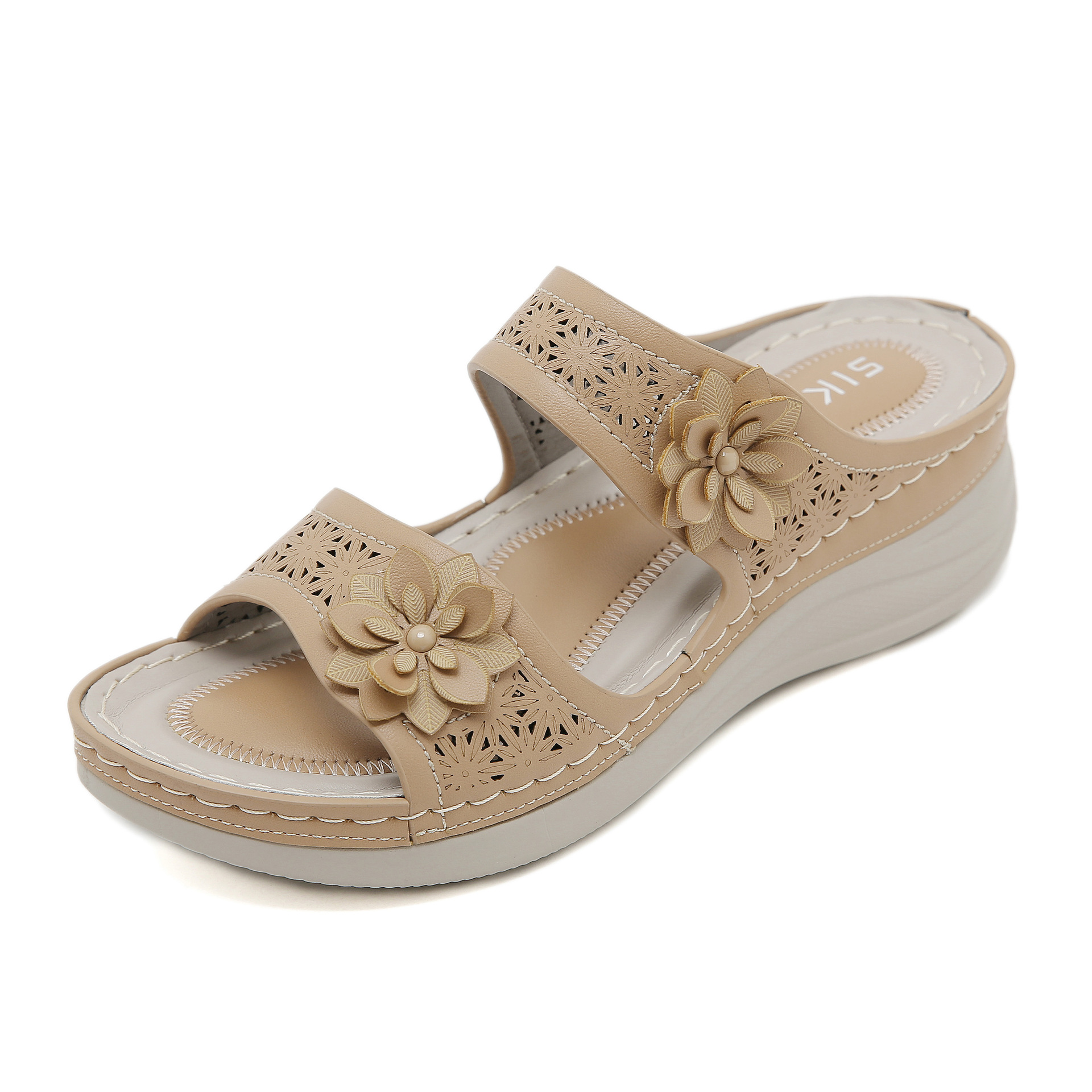 JS777 - 7 nuevo estilo 2025 transfronterizo cabeza redonda de moda boca de pez hueco de mujer zapatillas casuales de tamaño grande