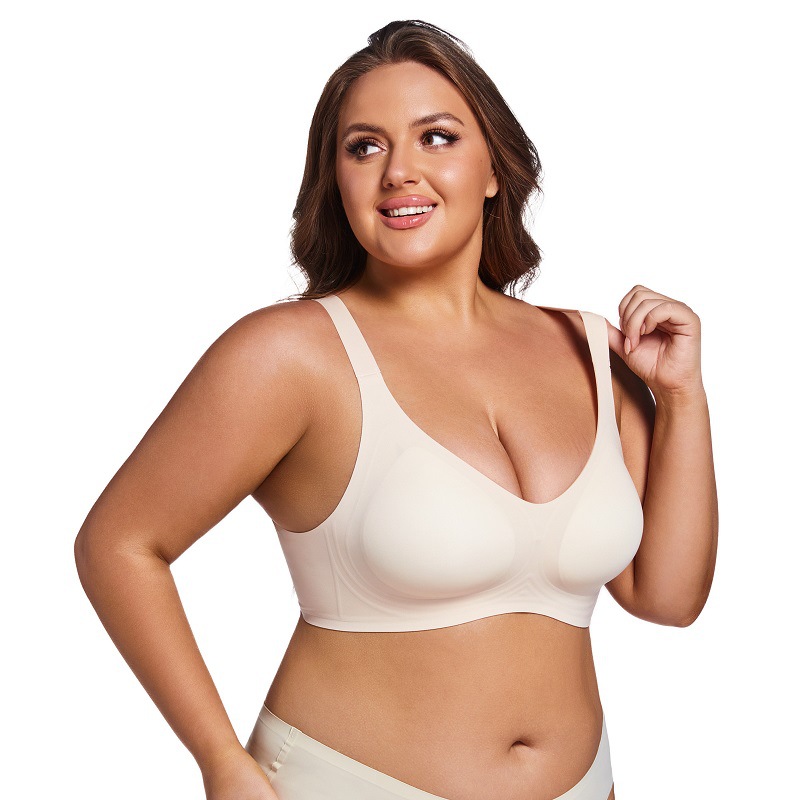 Soutien-gorge ChicShe sans coutures, anti-affaissement, froncé et ajustable sur les côtés, collection grandes tailles, minimisant la poitrine, idéal pour le sport et les femmes minces_voghion.com