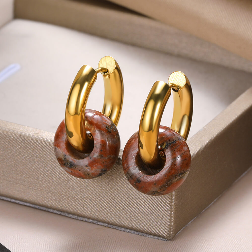 13g Weight PVD Coated Gold Plating Process 304 Stainless Steel Ear Needle Material 18K Real Gold Plated Plating Material Hoop Earrings Classification 1 Pair Quantity Date, Tea Party Occasion 304 Stainless Steel Material Geometric Pattern Women's Gender Classic Style Style Plating Craft 1 Pair Classic Style Geometric Plating Natural Stone Metal Hoop Earrings 19