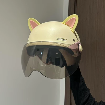for Electric Bikes, Motorcycle Safety Helmet, Motosiklet kaskı (dəbilqə) - new-national-standard-category-a-pink-transparent-short-lenses-yellow-pink-ears-one-size-fits-all