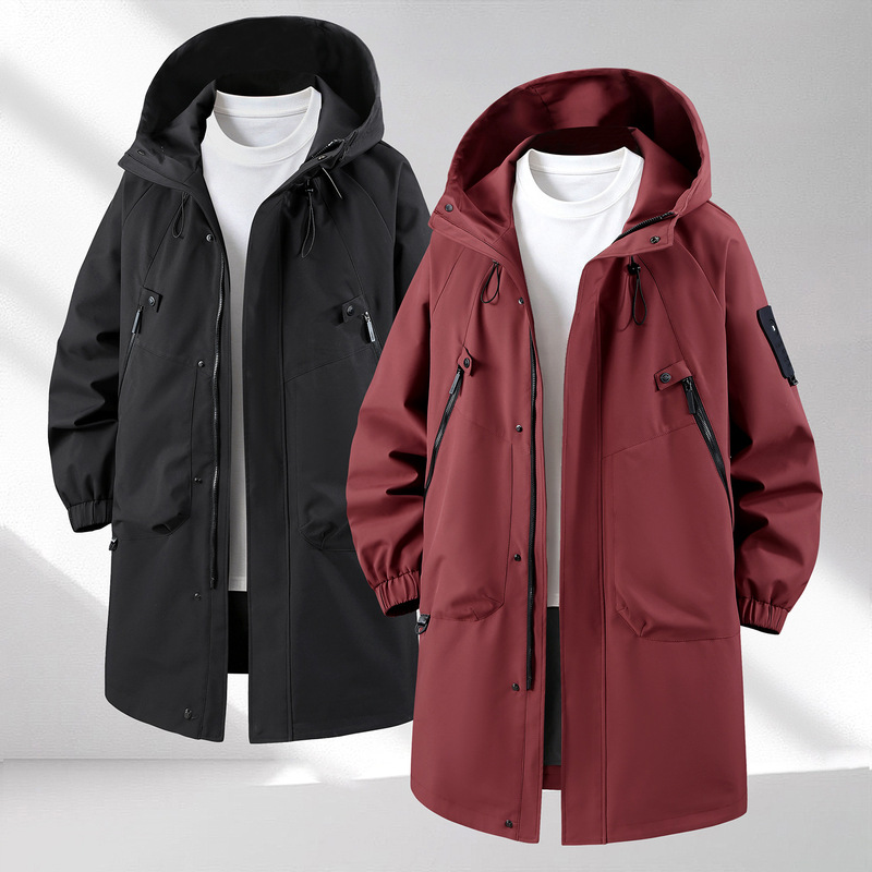 Plus-size men's spring and autumn workwear outdoor windproof mid-length trench coat, casual, comfortable, and high-end Plus-size men's spring and autumn workwear outdoor windproof mid-length trench coat, casual, comfortable, and high-end