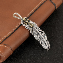 纯银925片羽吉光十字架羽毛吊坠个性嘻哈复古做旧项链坠子挂件