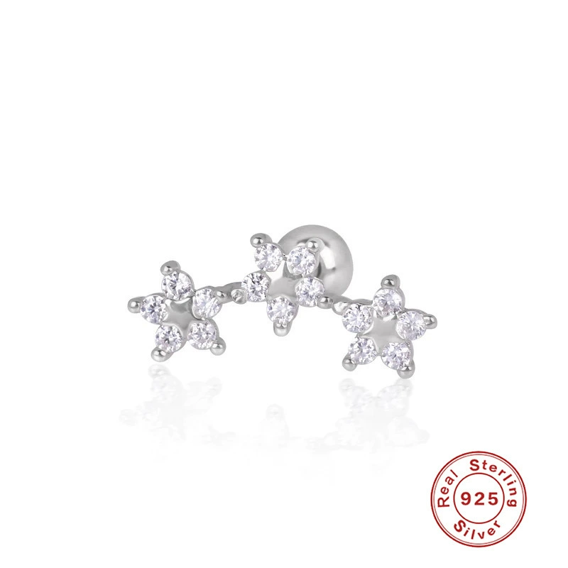 Пр piercing, серьги, образец 925 пробы, со снежинками, европейский стиль