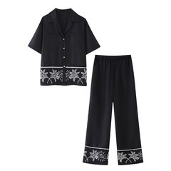 外国貿易リスト! レディース卸売夏新品刺繍ゆるい半袖シャツ長ズボンカジュアルスーツ