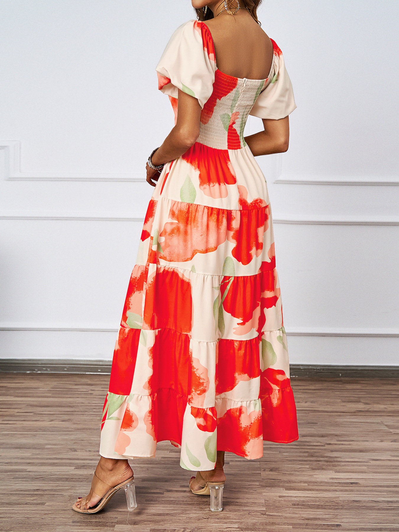 455g Weight Maxi Long Dress Dress Length Type Short Sleeve Sleeve Length Swing Dress Dresses Type Puff Sleeve Sleeve Type Polyester Fabric Type High Waist Waist Line Holiday, Daily Occasion Off Shoulder Neckline Regular Fit Fit Type Color Block, Painted Flower Pattern Summer Season Women's Gender Printing Design Elegant, Streetwear Style Wholesale Women's Elegant Streetwear Printing Color Block Painted Flower  Holiday Daily Off Shoulder Short Sleeve Swing Dress 10