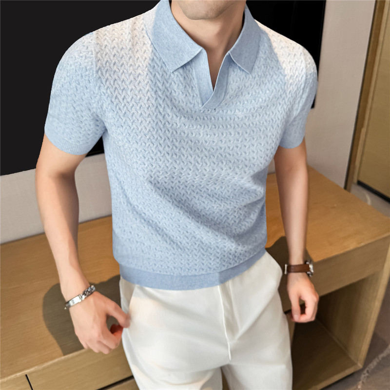 Old Money Style Breathable Lyocell Linen Seagull Collar Knit Polo Shirt, Thin Short-Sleeve with Cuffed Sleeves Old Money Style Breathable Lyocell Linen Seagull Collar Knit Polo Shirt, Thin Short-Sleeve with Cuffed Sleeves