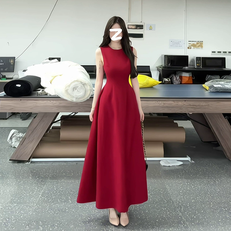 Красное платье без рукавов для женщин, летнее французское обручальное платье, платье для тоста невесты, утягивающая талию, красная юбка, длинная юбка