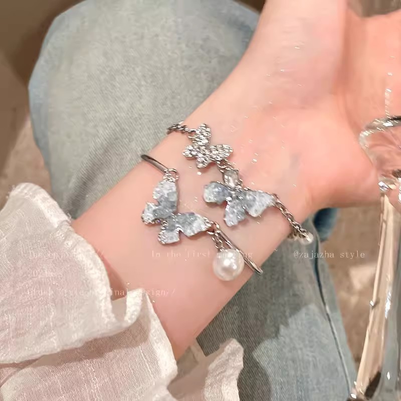 グラデーションブルー砂利蝶ブレスレット女性のための夏のライト高級ニッチハイエンド気質ブレスレット親友パーソナライズされたブレスレット|undefined