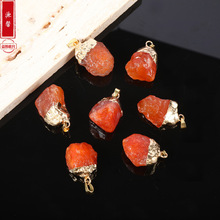 跨境天然石 红玛瑙原石个性鎏金玛瑙吊坠不规则原石饰品项链 挂件