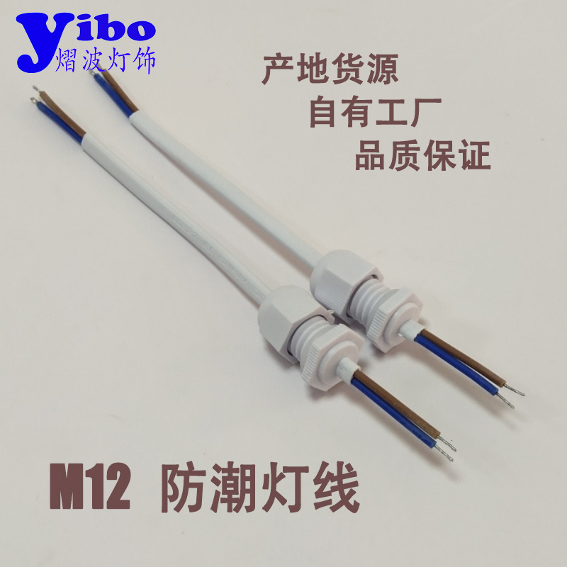 厂家现货直销 防潮灯电源线M12 户外防水线两芯耐寒PVC防水连接线