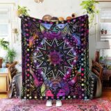 Красочное геометрическое искусство одеяло, хиппи абстрактное солнце и луна пурпурное эстетическое стеганое одеяло одеяло