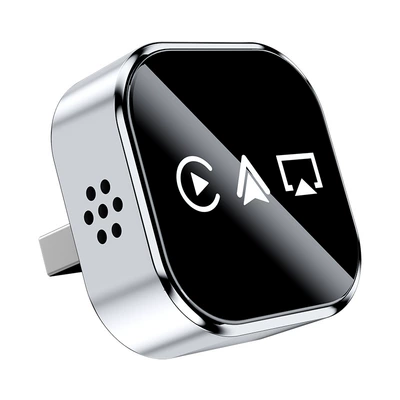 Apple Android Screen Mirroring: Simsiz CarPlay və Android Auto - q1a-silver-white-label-metal-glass-apple-android-mirror-casting-android-auto-4-in-1-carplay-box-for-overseas-system-use-only