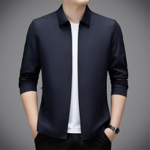 品牌高档男装春秋夹克中老年爸爸翻领商务休闲外套桑蚕丝行政茄克