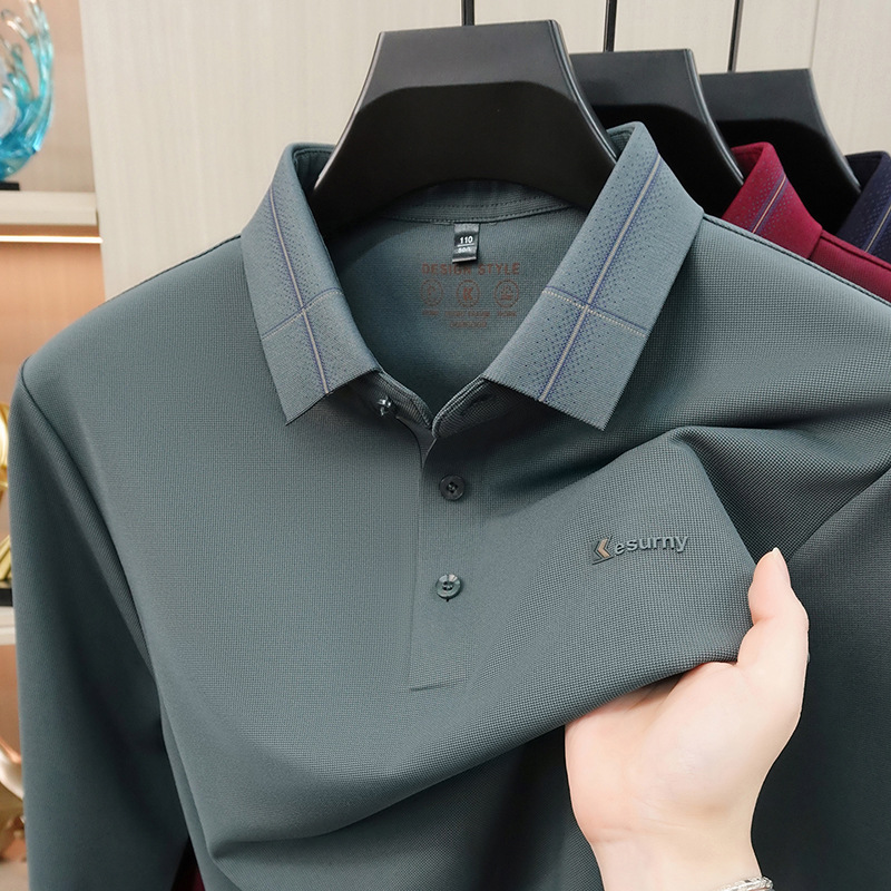 Áo polo nam dài tay cổ bẻ phong cách công sở, chất liệu co giãn không nhăn — Tây Tạng