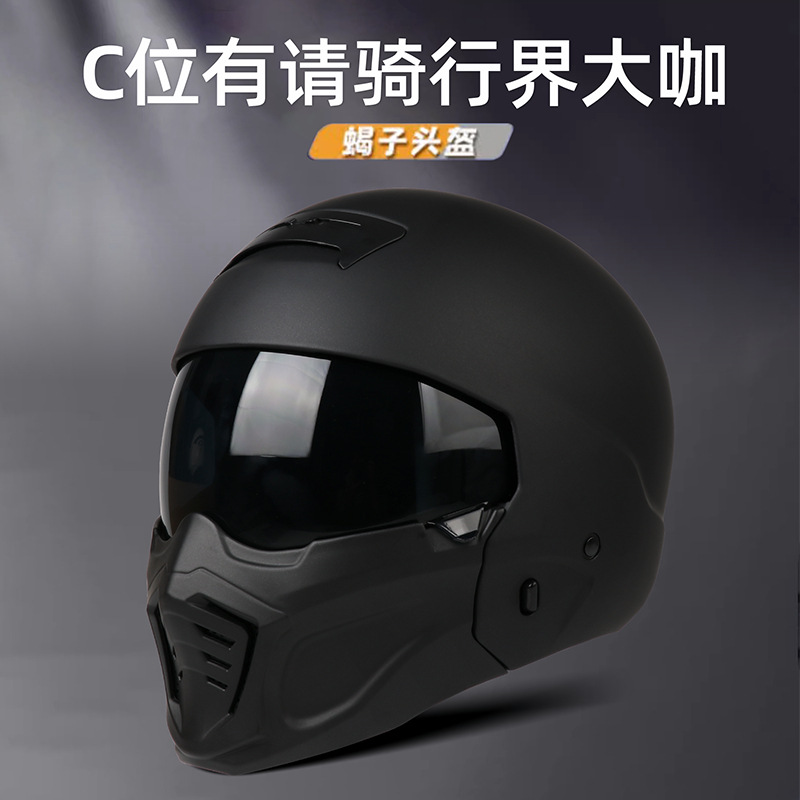 [En Existencia] Casco de Motocicleta Certificado 3C, Casco Integral Retro de Invierno para Motocicleta y Vehículo Eléctrico, para Hombre y Mujer, Combinación Scorpion