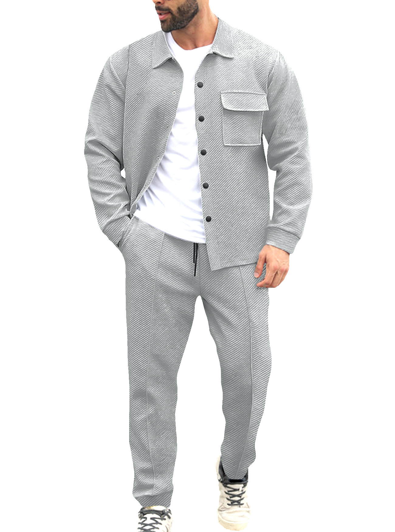 Nuevo otoño y invierno comercio exterior transfronterizo estilo americano pesado ropa de hombre retro casual jacquard con solapa hombre chaqueta delgada set