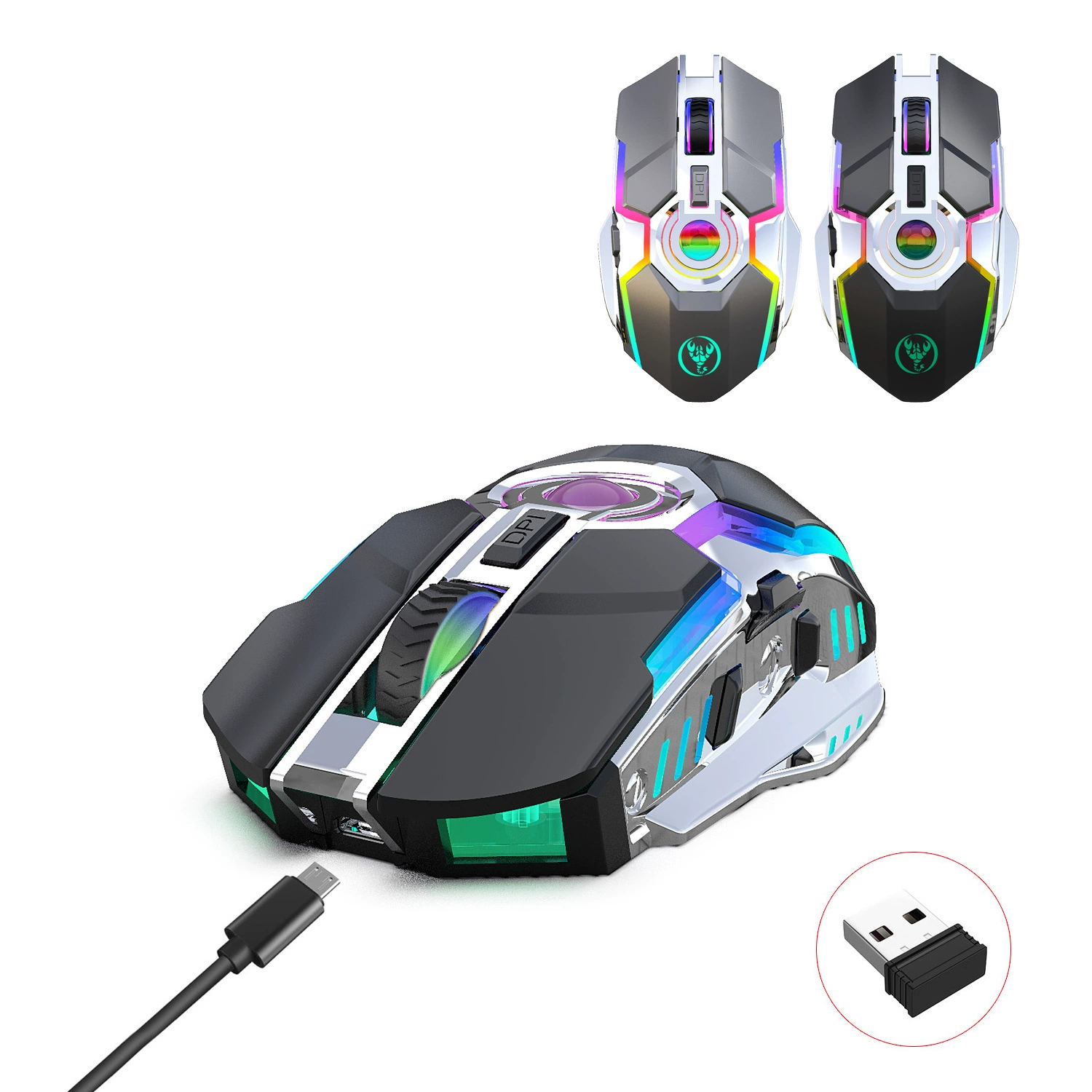2023 новая беспроводная игровая мышь RGB подсветка 2400dpi настраваемая подходит для ПК настольного компьютера без границ оптовая торговля