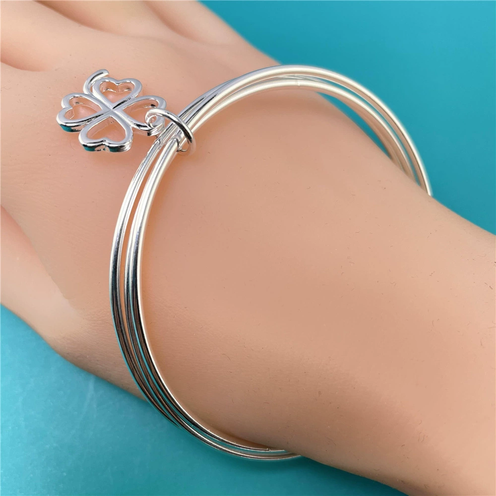 Серебряный браслет, четырехлистный клевер, корейский стиль, оптовый