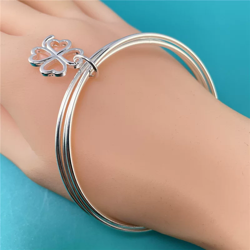 Серебряный браслет, четырехлистный клевер, корейский стиль, оптовый