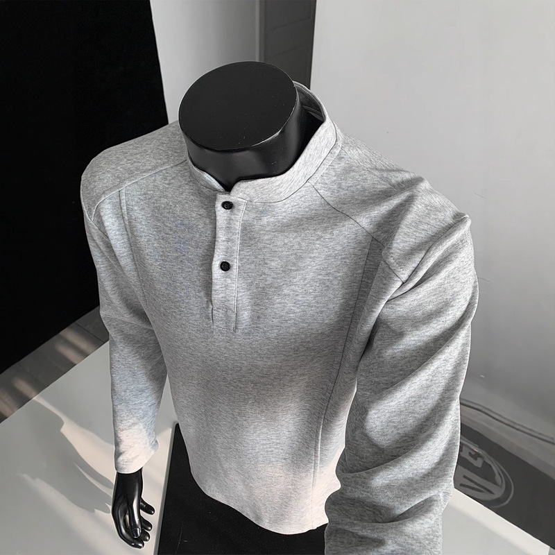 cleanfit亨利领长袖T恤男秋季阳光干净男生穿搭美式潮牌宽松衣服|undefined
