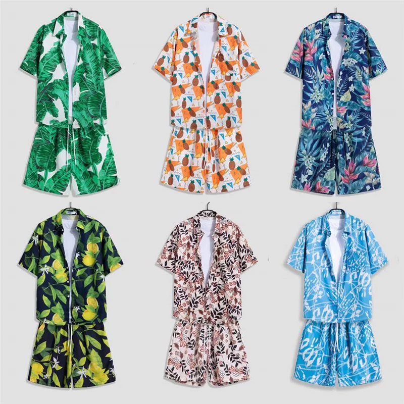 Винтажная винтажная рубашка с короткими рукавами и цветочным принтом в гонконгском стиле, мужские тайские гавайские шорты в стиле ретро, ​​модный костюм-рубашка