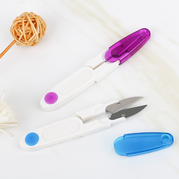 5 colorful transparent U-shaped safety spring fabric cross-stitch fishing scissors stainless steel scissors with cover