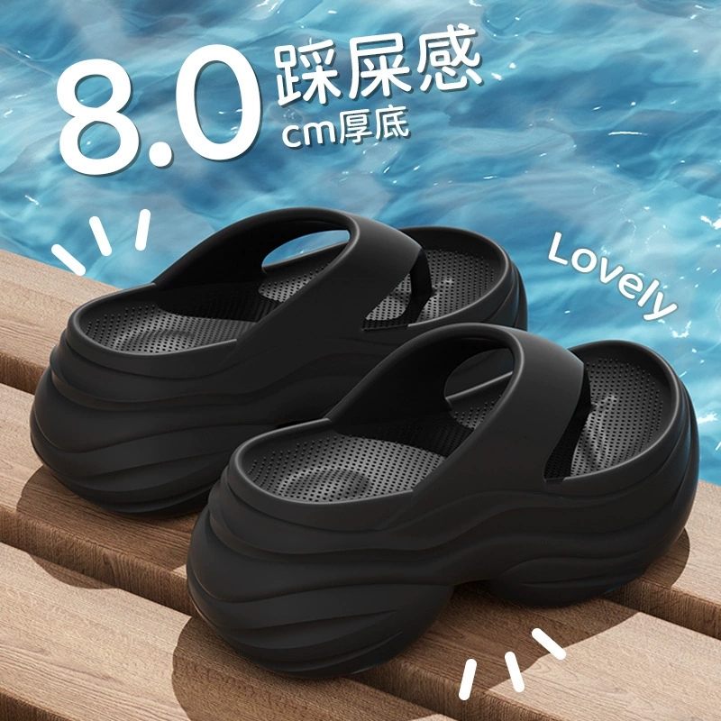 2025 новый летний толстое дно, увеличенные холодные тапочки женщина EVA, чтобы наступить на фекалии, дикие нескользкие пляжные тапочки носить обувь снаружи