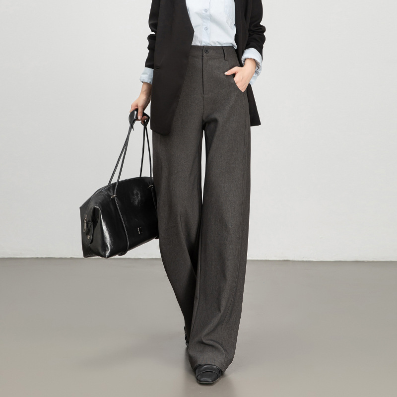 Versatile High-Waisted Straight-Leg Suit Pants Casual Long Pants Wide-Leg Blended 2025 Autumn High-Waisted Loose Drape