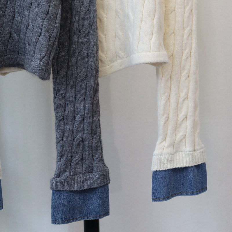 Vêtements pour femmes Cardigan tricoté en denim épissé en deux pièces automne et hiver nouvelle veste pull tempérament design chic_voghion.com