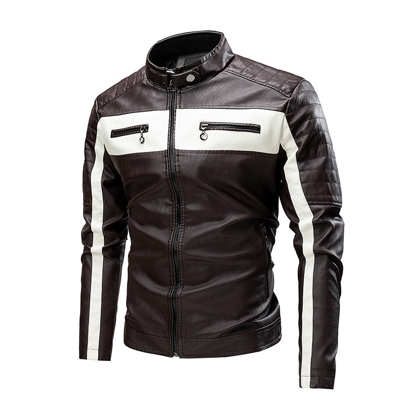 Men's Spliced Leather Motorcycle Jacket - Stylish Men's Jacket_voghion.com