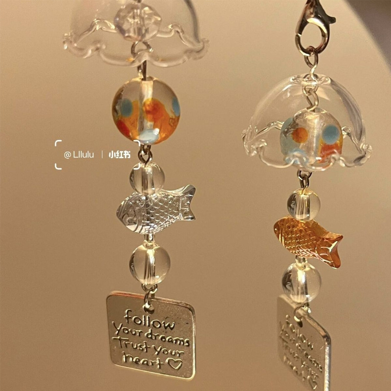 Artistic Fresh Lanyard Transparent Jellyfish Beaded Design Healing Series Phone Chain Anti-Lost Strap Best Friend Style_voghion.com
