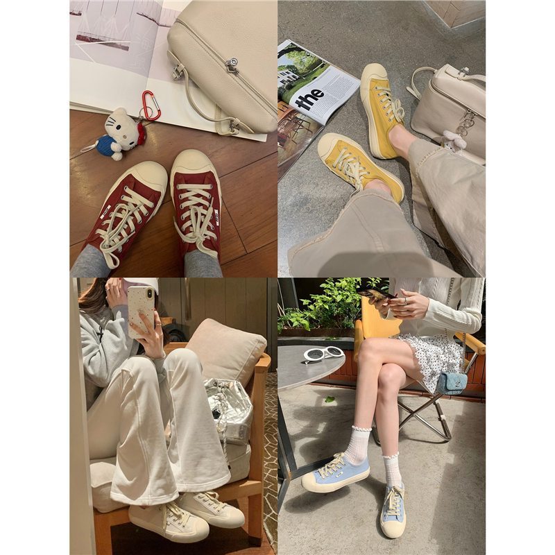 葡萄妈studiolee 新款减龄小圆头百搭系带低帮小白鞋帆布鞋女春|undefined