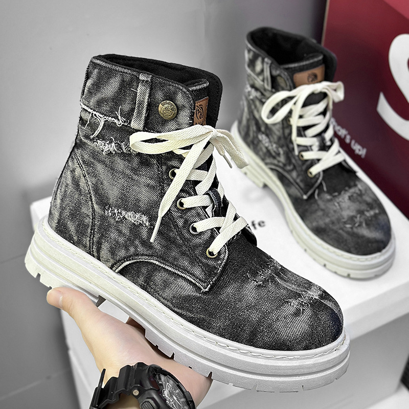 Herrenschuhe neue Herrenschuhe Martin Stiefel schwarzes Leder High Top Style Motorradstiefel Paar Stiefel_voghion.com