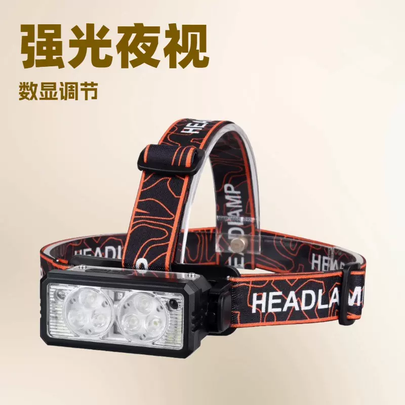 感应头灯多功能可调节数显帽夹灯长续航强光便携充电户外自行车灯