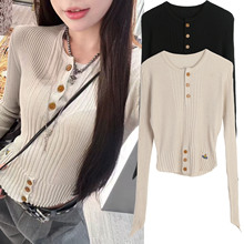 针织衫星球上衣打底衫女圆领修身纯色秋冬新款韩版套头针织衫外穿