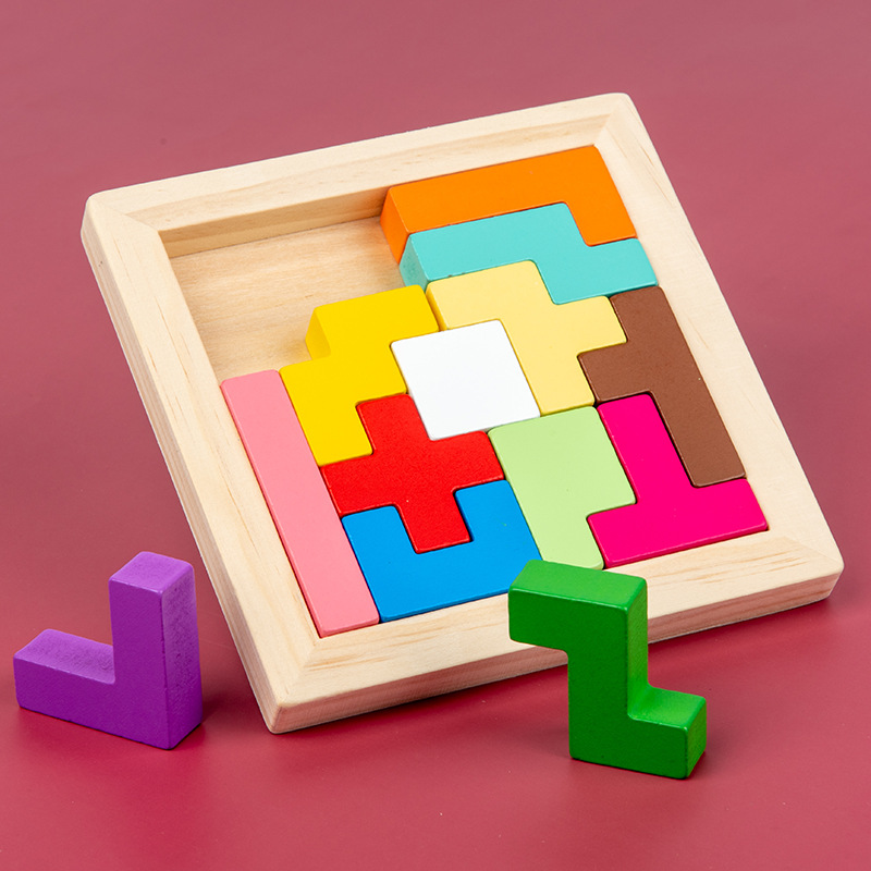 Tetris juguete de madera de lucha contra el cerebro 13 piezas de educación temprana rompecabezas para niños pequeños