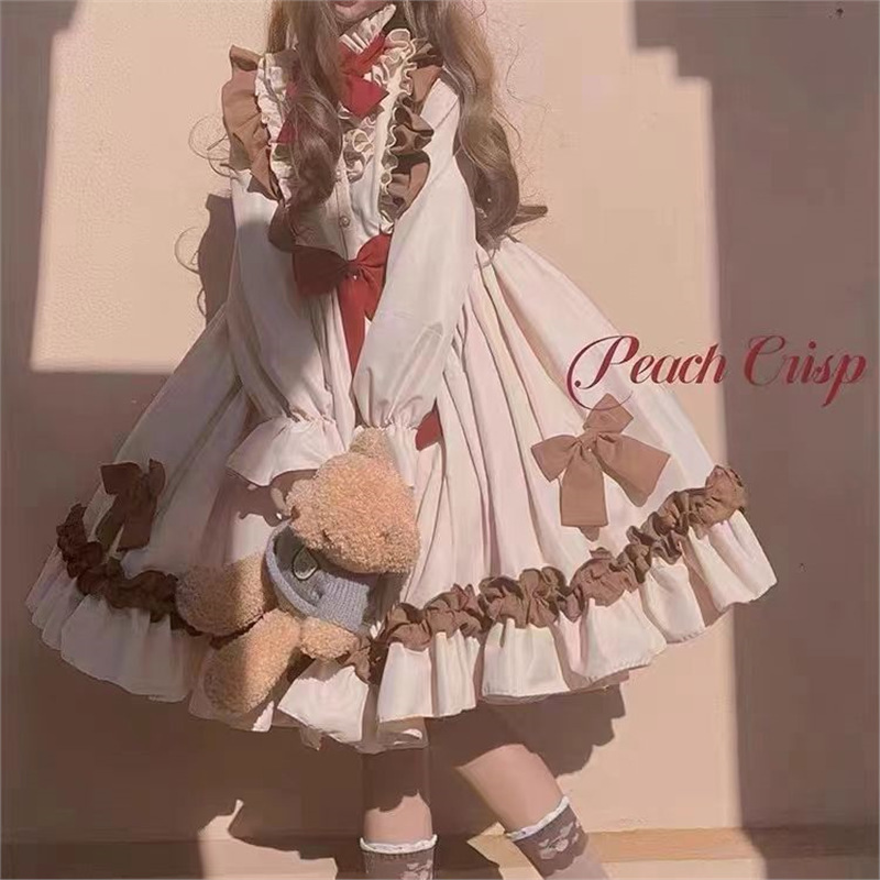 Lolita桃ショートニングココアOPロリータdoll感レトロLolita洋服loワンピース秋冬可爱い|undefined