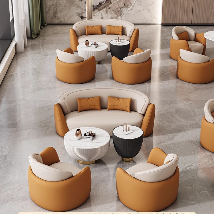Sales Office Reception Hotel Lobby Leather Sofa Business Office Rest Area Negotiation Sofa Table and Chair Combination Sofa