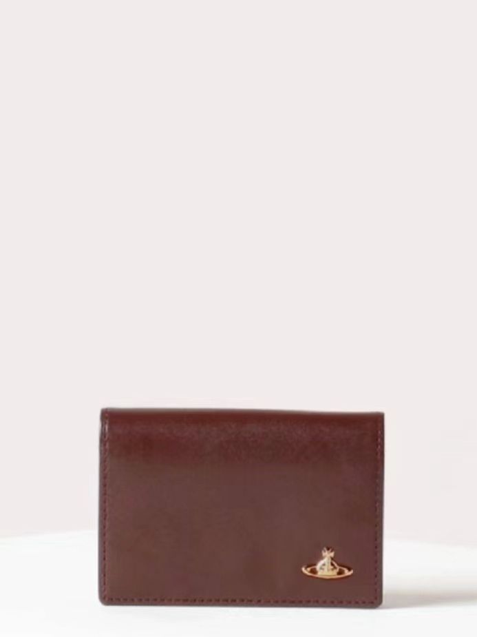 Bolso de tarjeta de nicho británico Saturn logo bolso de mano de color sólido cartera horizontal portatarjetas bolso unisex marrón