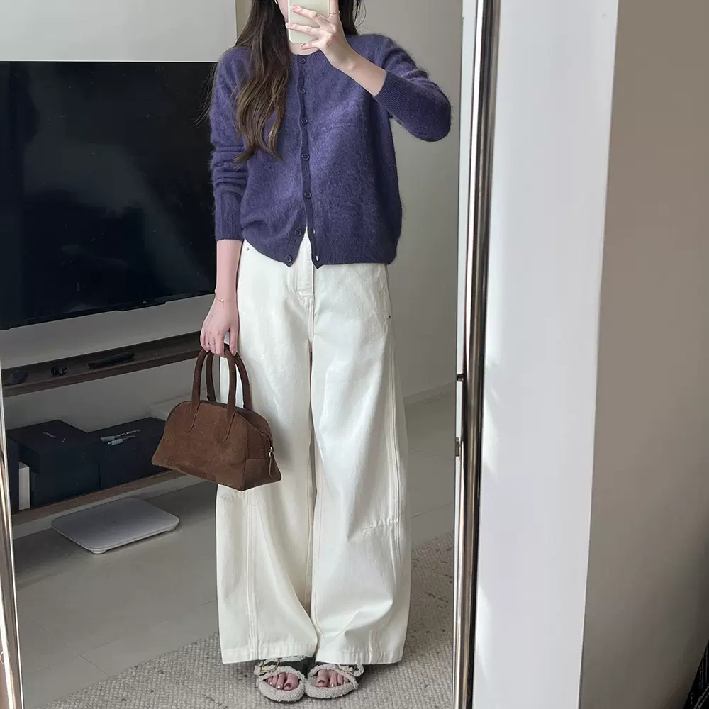 白色阔腿牛仔裤女2025秋冬新款韩版市场慵懒宽松显瘦拖地长裤