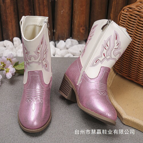 Children's Winter Princess Girl Boots, Insulated and Felted, Western Style New Long Boots with Embroidery