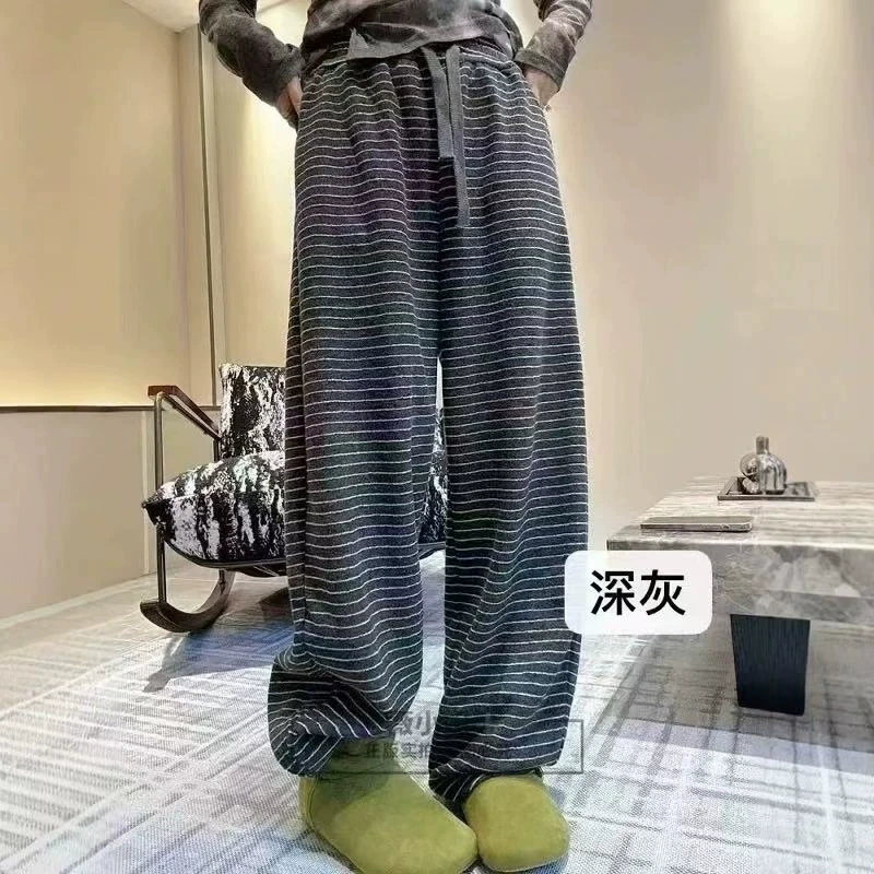 Спотовые полосатые брюки женские узкие версии плюс бархатные зимние прямые штаны для мытье пола тонкое мясо
