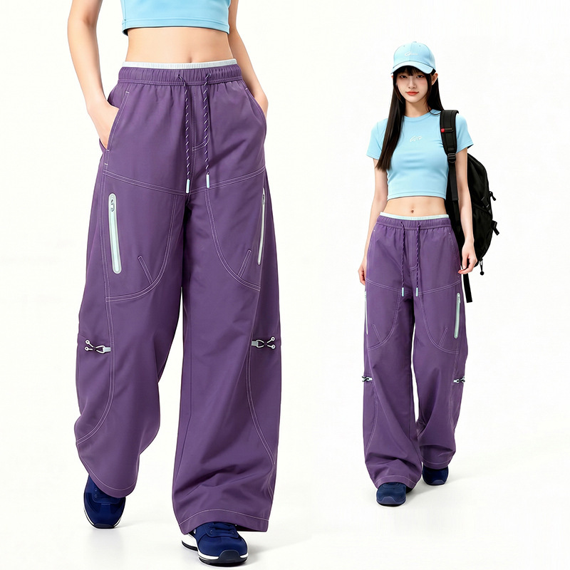 Big Brand Softshell Pants with Super Cool Design, Color-Blocking, Unisex American Style Trendy Parachute Pants, Wide-Leg Slimming Straight Long Pants Big Brand Softshell Pants with Super Cool Design, Color-Blocking, Unisex American Style Trendy Parachute Pants, Wide-Leg Slimming Straight Long Pants
