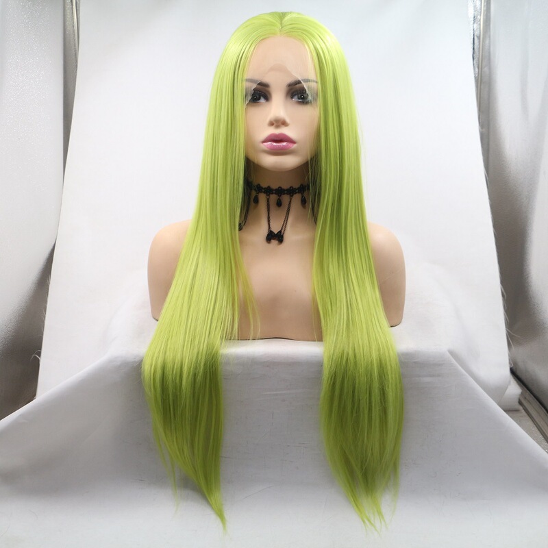 Amazon AliExpress mixed green free long straight cos chemical fiber wig hand hook front lace headgear direct sales