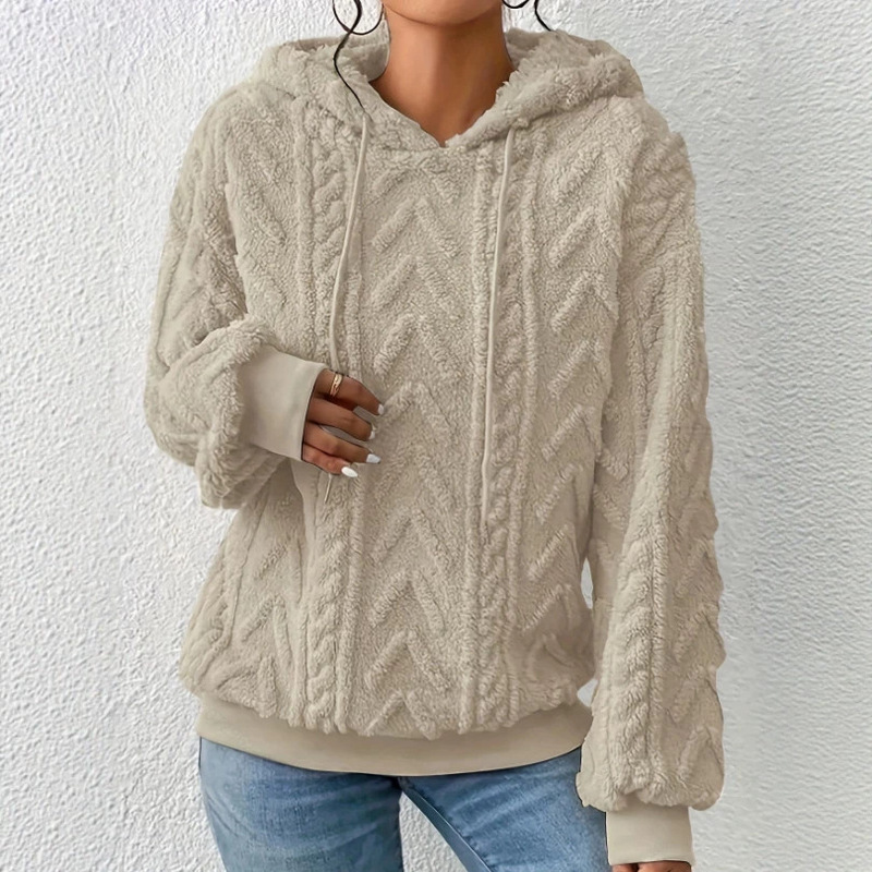 2026 New Autumn and Winter Women's Patchwork Fashion Solid Color Hooded Thick Jacquard Long-Sleeve Sweatshirt Jacket