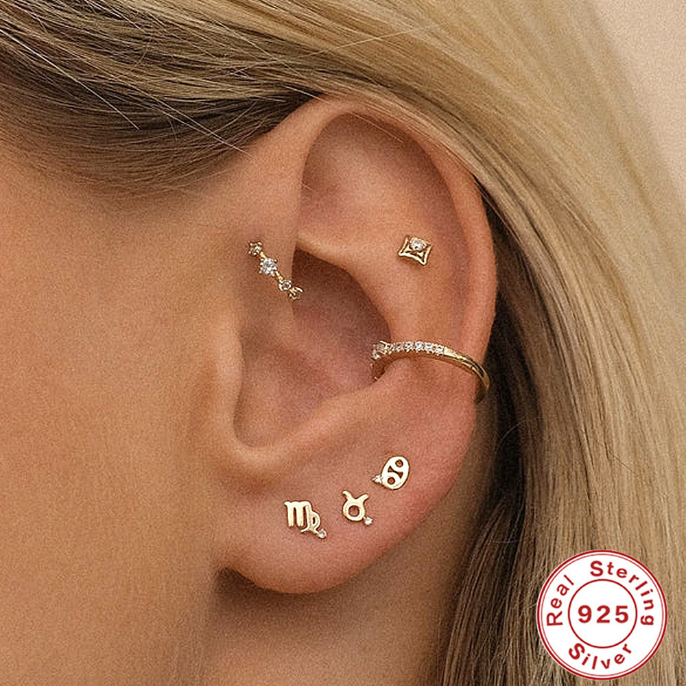 3g Weight Zircon Inlay Material Ear Studs Classification 1 Pair Quantity Daily Occasion 925 Sterling Silver Material Constellation Pattern Women'S Gender Inlay Design Simple Style Style 1 Pair 925 Sterling Silver Zircon Constellation Ear Studs 2